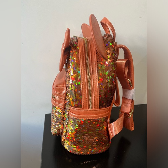 Disney Parks Loungefly Minnie Mouse Sequined Peach Punch Mini Backpack - Picture 6 of 8